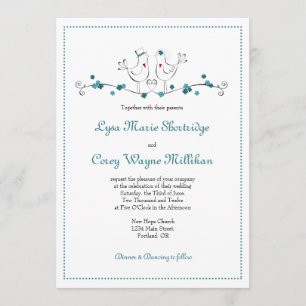 Love Birds - Teal - Wedding Invitation
