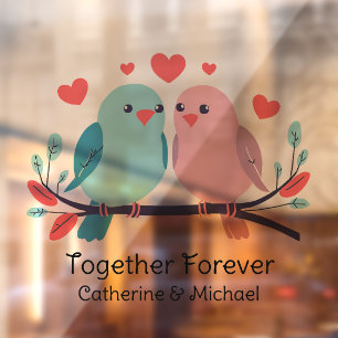 Love Birds Together Forever Valentines Day Wedding Window Cling