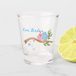 Love Birds Together on a Branch on a Shot Glass