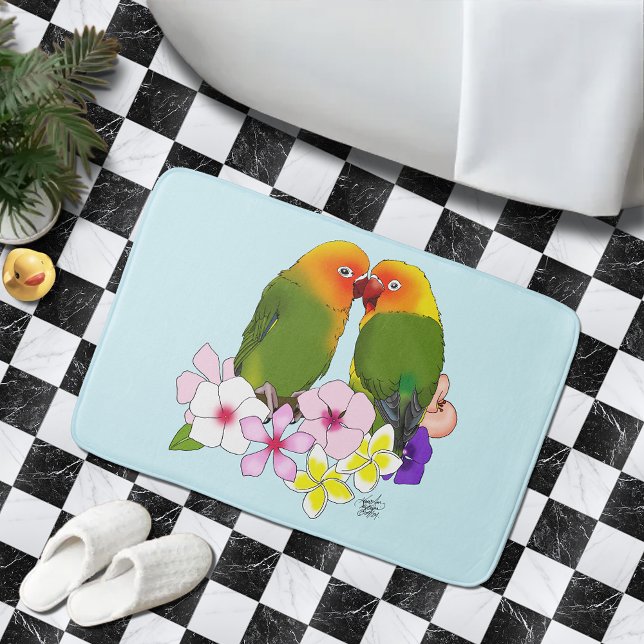 Love Birds Tropical Flowers Bath Mat (Creator Uploaded)