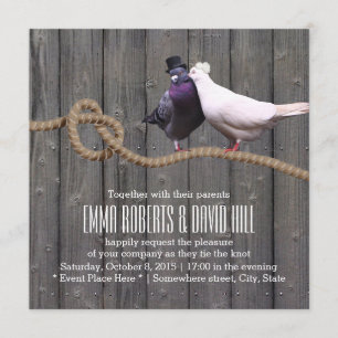 Love Birds Tying the Knot Barn Wood Wedding Invitation