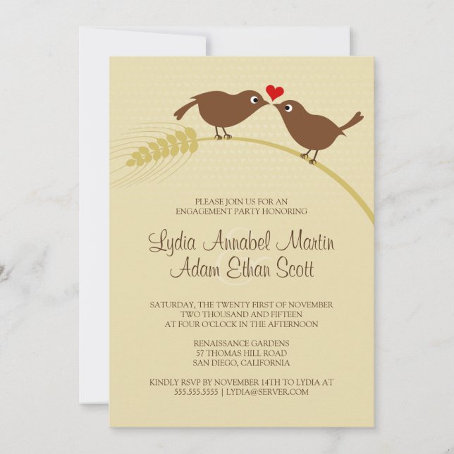 Love Birds Unique Rustic Engagement Party Invitation (Front)