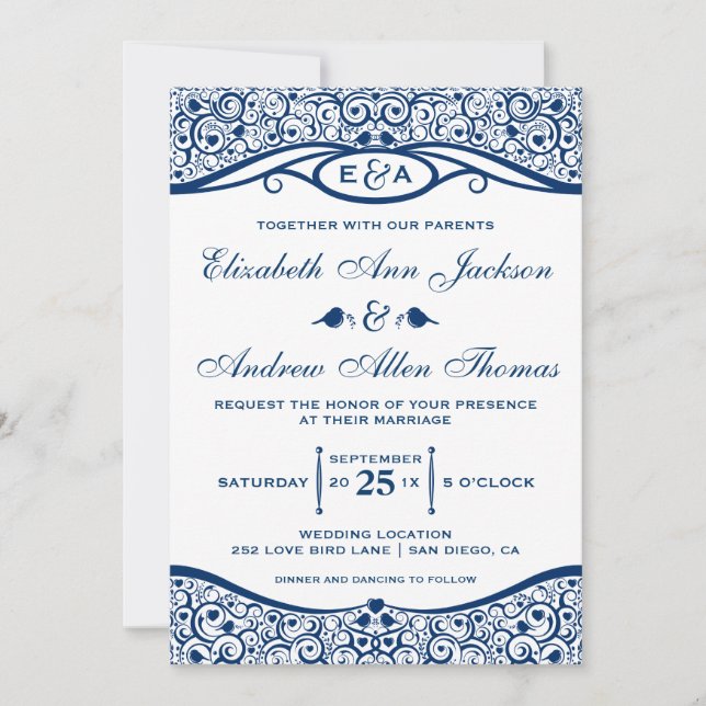 Love Birds Vine Pattern Wedding Invitation (Front)