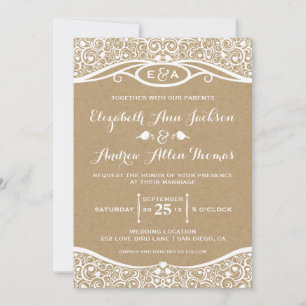 Love Birds Vine Pattern Wedding Invitation