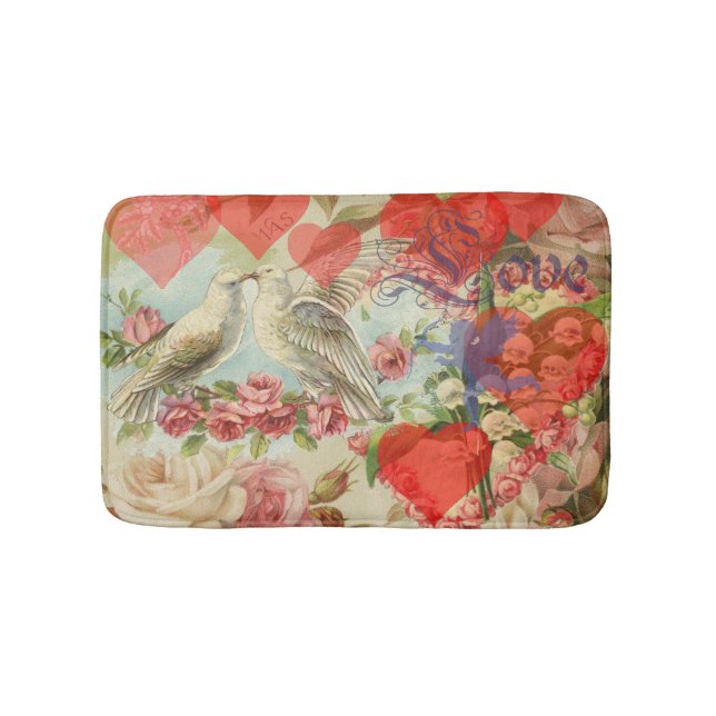 Love Birds Vintage Antique Heart Bath Mat (Front)
