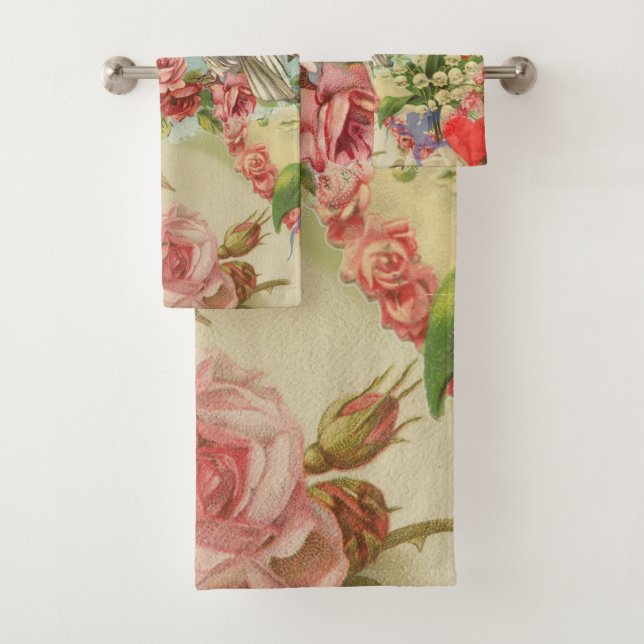 Love Birds Vintage Antique Heart Bath Towel Set (Insitu)
