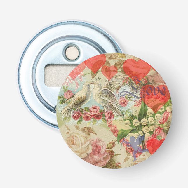 Love Birds Vintage Antique Heart Bottle Opener (Front)