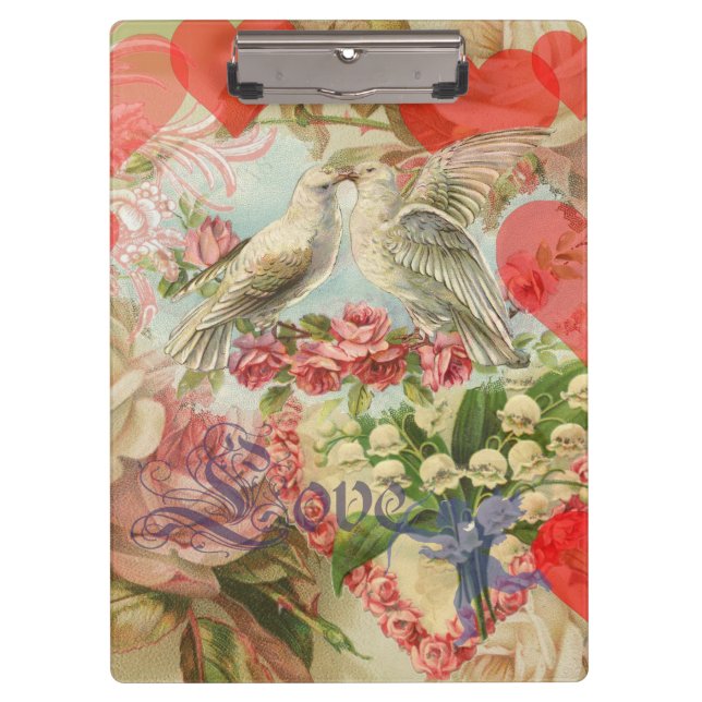 Love Birds Vintage Antique Heart Clipboard (Front)