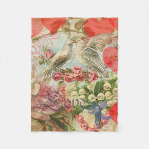Love Birds Vintage Antique Heart Fleece Blanket