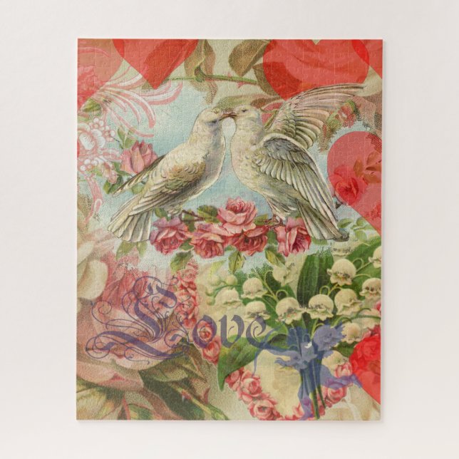 Love Birds Vintage Antique Heart Jigsaw Puzzle (Vertical)