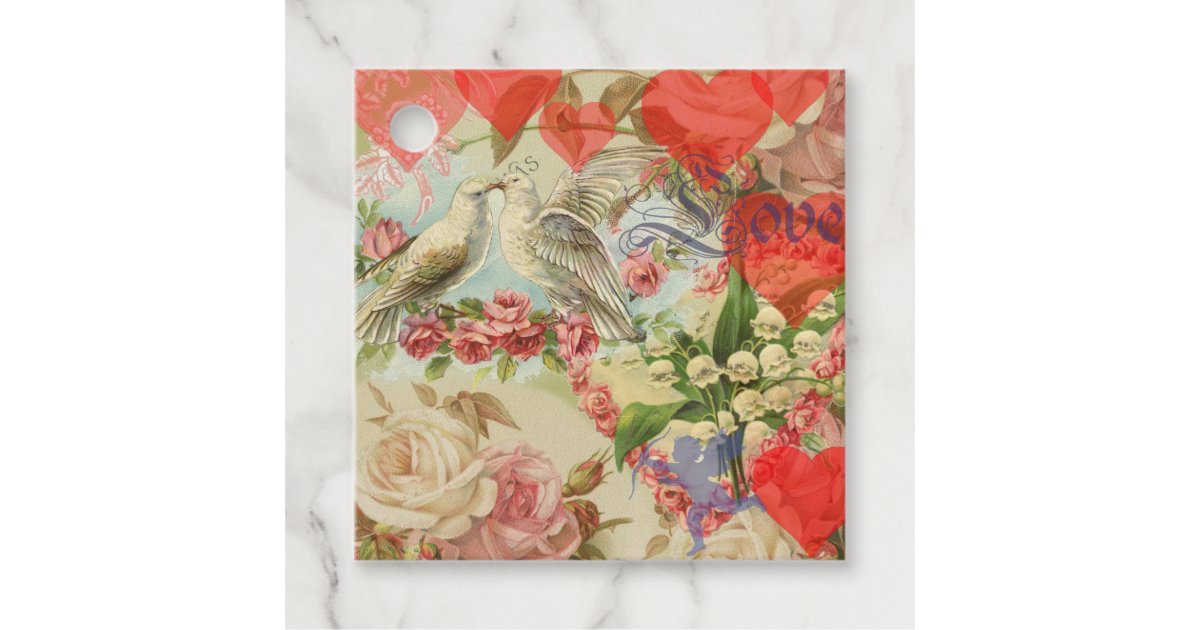 Love birds vintage antique heart love favour tags Zazzle