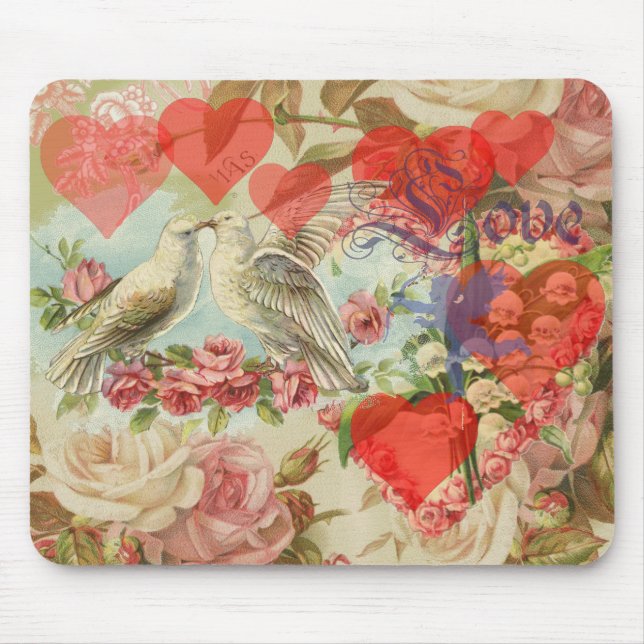 Love birds vintage antique heart love mouse mat (Front)