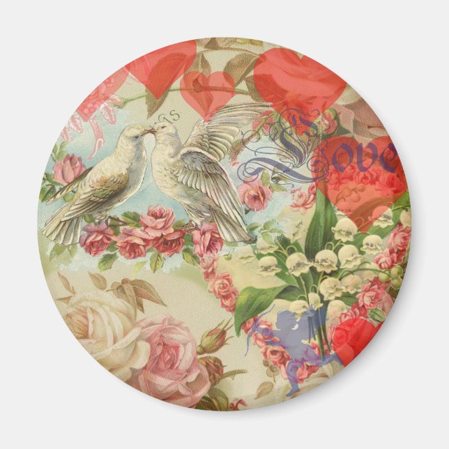 Love Birds Vintage Antique Heart Magnet (Front)