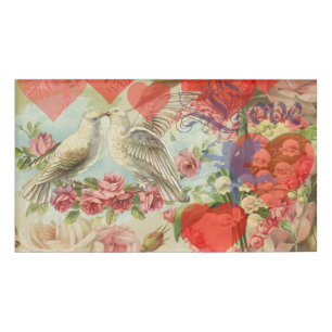 Love Birds Vintage Antique Heart Name Tag