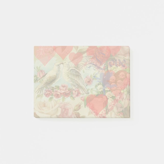 Love Birds Vintage Antique Heart Post-it Notes (Front)