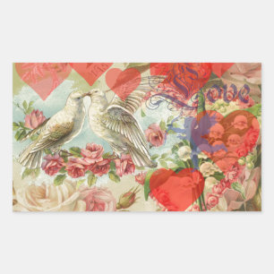 Love Birds Vintage Antique Heart Rectangular Sticker