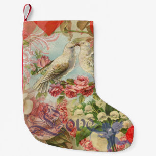 Love Birds Vintage Antique Heart Small Christmas Stocking