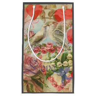 Love Birds Vintage Antique Heart Small Gift Bag