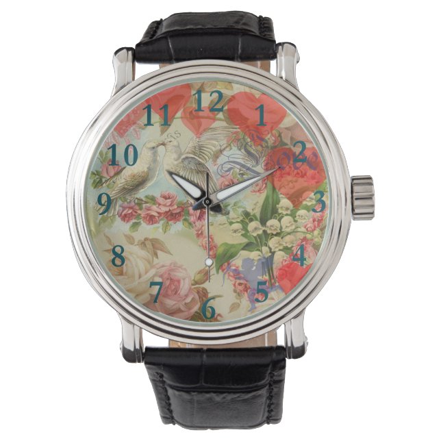 Love Birds Vintage Antique Heart Watch (Front)