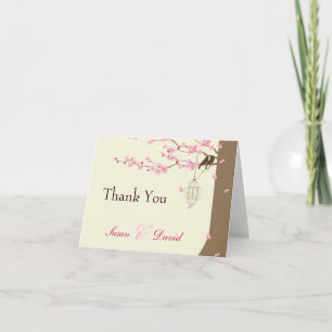 Love Birds Vintage Cage Cherry Blossom Thank You Card