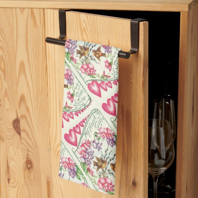 Love Birds Vintage Valentine's Day Kitchen Towels (Thirds Fold)