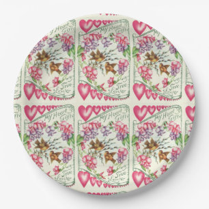 Love Birds Vintage Valentine's Day Paper Plates