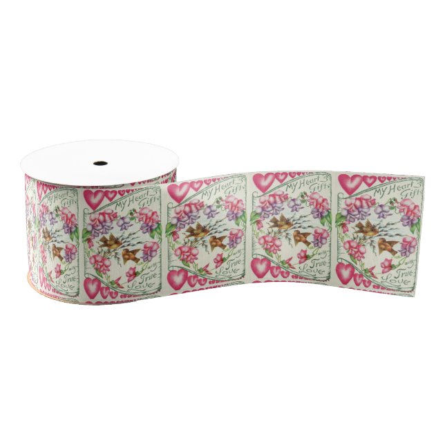 Love Birds Vintage Valentine's Day Ribbon Grosgrain Ribbon (Spool)