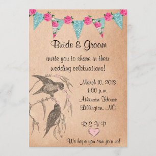 Love Birds Vintage Wedding Invitation