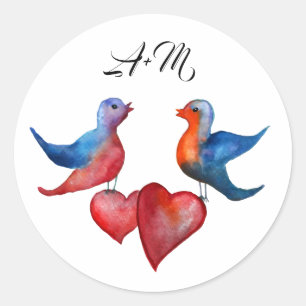 Love Birds, Watercolor Birds, Initials  Sticker