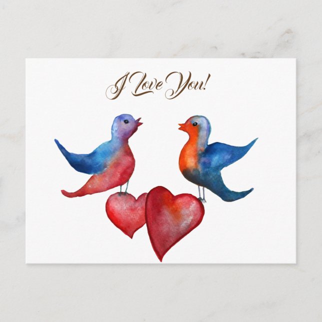 Love Birds, Watercolor Birds  Postcard (Front)