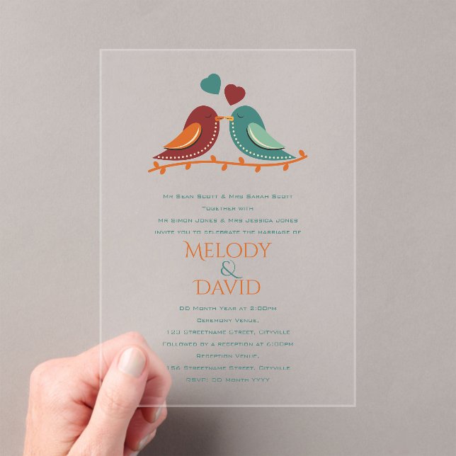 Love Birds Wedding Acrylic Invitations (Insitu (Handheld))