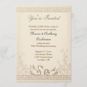 love birds wedding anniversary vintage invitation