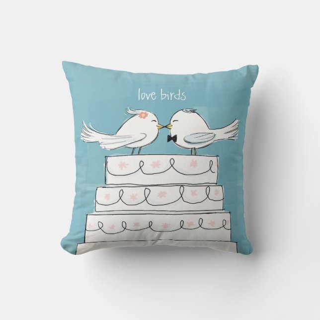 Love Birds Wedding Cake Bride & Groom Kiss Cushion (Front)