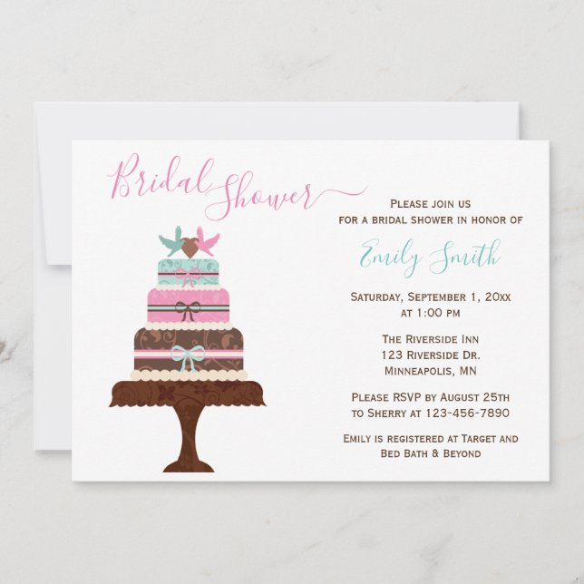 Love Birds Wedding Cake | Custom Bridal Shower Invitation (Front)