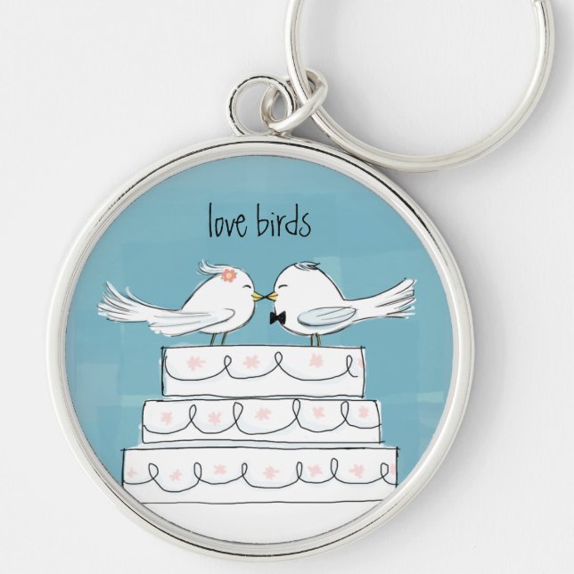 Love Birds Wedding Cake Kiss Key Ring (Front)