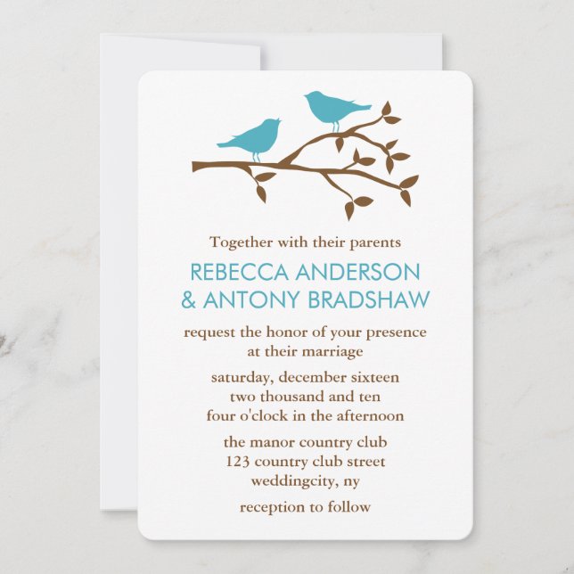Love Birds Wedding Invitation (Front)