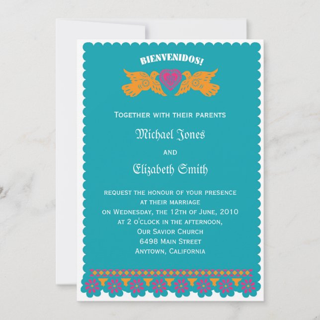 Love Birds Wedding Invitation - Aqua (Front)