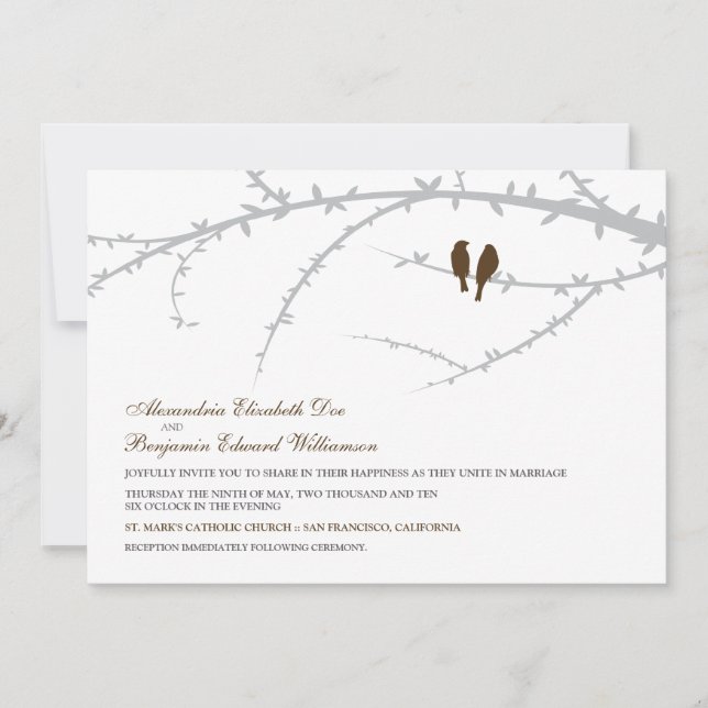 Love Birds Wedding Invitation (chocolate) (Front)