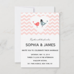 Love Birds Wedding Invitation Heart Chevron