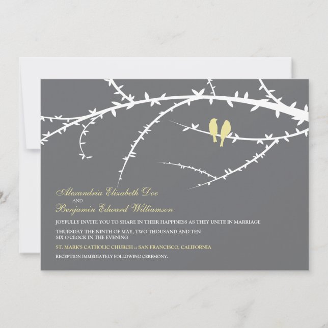 Love Birds Wedding Invitation (ivory) (Front)