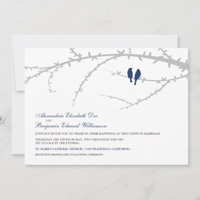 Love Birds Wedding Invitation (navy) (Front)