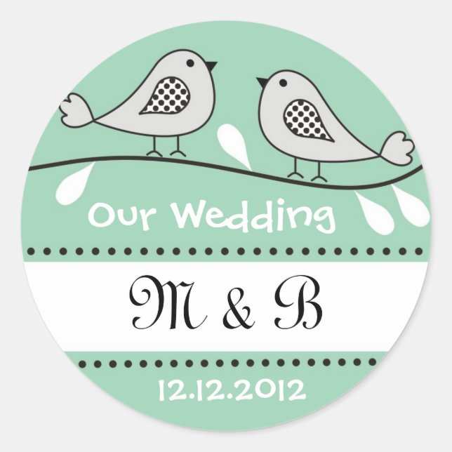 Love Birds Wedding Monogram Stickers (Front)
