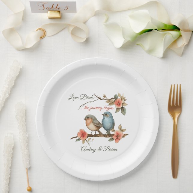 Love Birds Wedding Reception Paper Plate (Wedding)