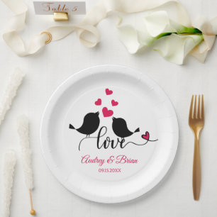Love Birds Wedding Reception Personalised Paper Plate