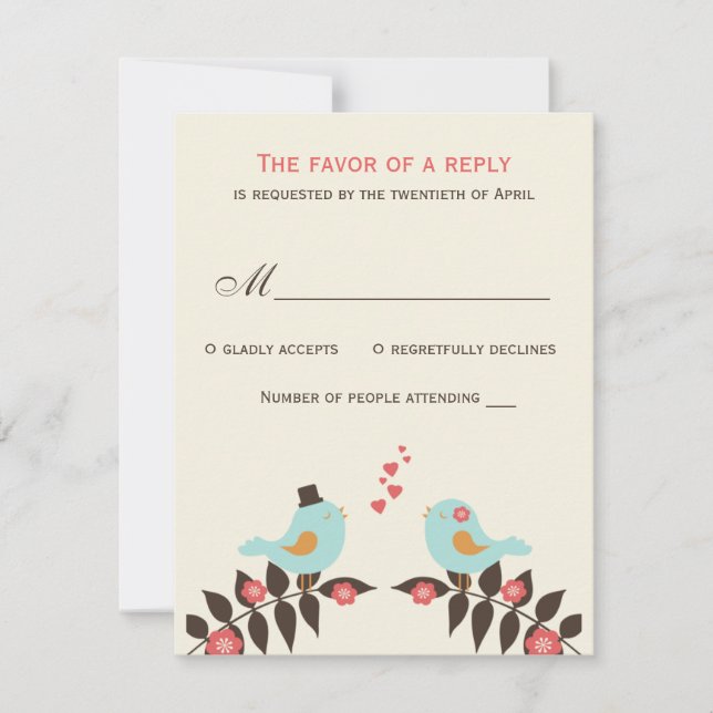 Love Birds Wedding RSVP Card (Front)