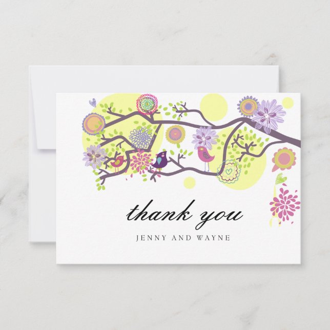Love Birds Wedding Thank You Card in White (Front)