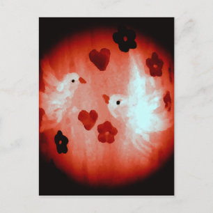Love Birds White Doves Red Hearts Postcard
