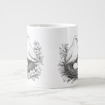 Love Birds with Eggs Pencil Sketch Coffee Mug 
