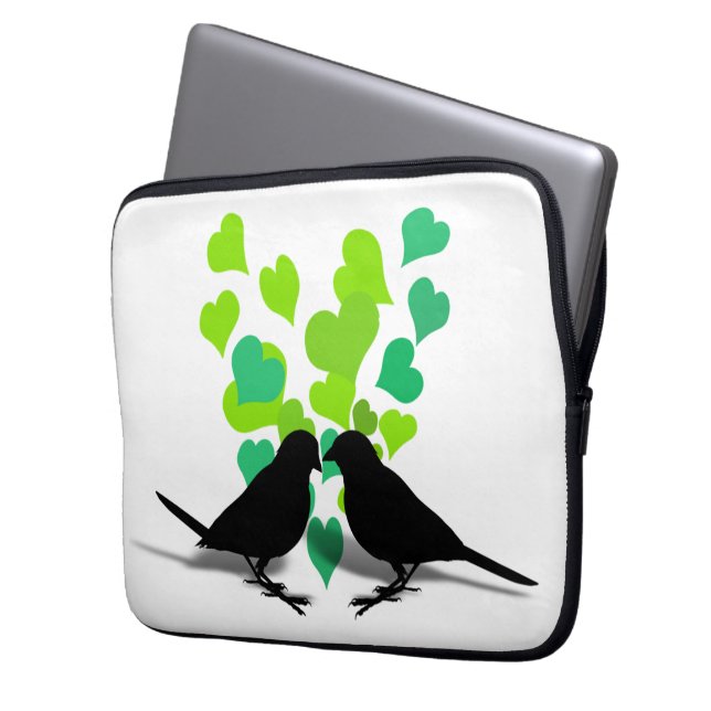 Love Birds with Green Hearts Laptop Sleeve (Front Left)