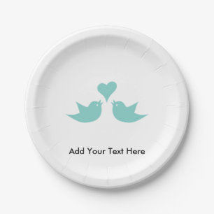 Love Birds with Heart Custom Text Paper Plate